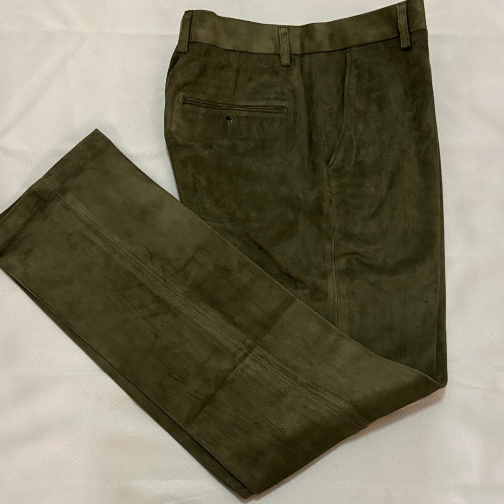 Men's Olive Suede Leather Green Pants Size 34
